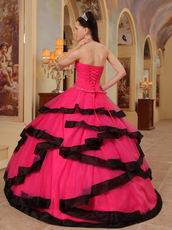 Rose Pink Corset Back Top Quinceanera Dress With Black Bordure