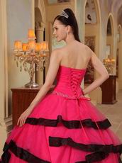 Rose Pink Corset Back Top Quinceanera Dress With Black Bordure