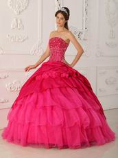 Inexpensive Deep Pink Dress For Layers Quinceanera Party