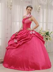 Fuchsia 2014 Top Quinceanera Dress With One Shoulder Skirt