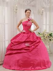 Fuchsia 2014 Top Quinceanera Dress With One Shoulder Skirt