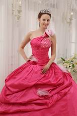 Fuchsia 2014 Top Quinceanera Dress With One Shoulder Skirt