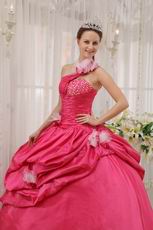 Fuchsia 2014 Top Quinceanera Dress With One Shoulder Skirt