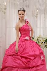 Fuchsia 2014 Top Quinceanera Dress With One Shoulder Skirt