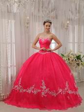 Appliqued Deep Pink Quinceanera Dress By Organza Fabric