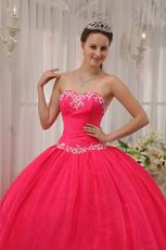 Appliqued Deep Pink Quinceanera Dress By Organza Fabric