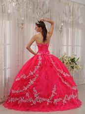 Appliqued Deep Pink Quinceanera Dress By Organza Fabric