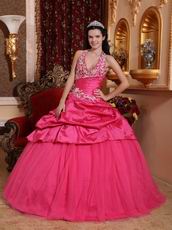 Applique Halter Floor-length Deep Pink La Quinceanera Dresses