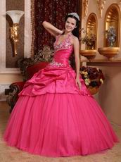 Applique Halter Floor-length Deep Pink La Quinceanera Dresses
