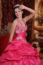 Applique Halter Floor-length Deep Pink La Quinceanera Dresses