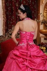 Applique Halter Floor-length Deep Pink La Quinceanera Dresses