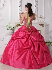 Beaded Deep Pink Quinceanera Gown With Spring Green Hand Made Flowers