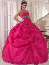 Spring Green Flower Decorate Deep Pink Quinceanera Girls Dress