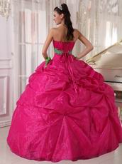 Spring Green Flower Decorate Deep Pink Quinceanera Girls Dress