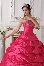 Deep Rose Pink Beading Emberllish Quinceanera Dress