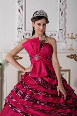 Quality Rose Pink Printed Zebra Fabric Quinceanera Dress