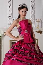 Quality Rose Pink Printed Zebra Fabric Quinceanera Dress