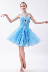 Girls Best Choose V-Neck Sky Blue Graduation Dress