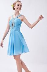 Girls Best Choose V-Neck Sky Blue Graduation Dress