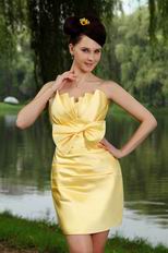 Discount Yellow Stain Graduation Dress With Bowknot Design