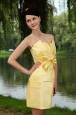 Discount Yellow Stain Graduation Dress With Bowknot Design