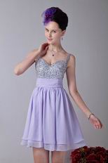 Spaghetti Straps Coloured Diamond Lavender Graduation Dress