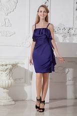 Spaghetti Straps Navy Blue Chiffon Mini Evening Dress