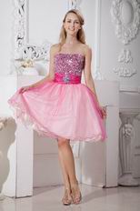 Strapless Crystals Pink Organza Graduation Dress For Sale