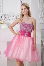 Strapless Crystals Pink Organza Graduation Dress For Sale