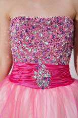 Strapless Crystals Pink Organza Graduation Dress For Sale