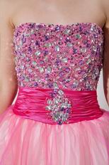 Strapless Crystals Pink Organza Graduation Dress For Sale