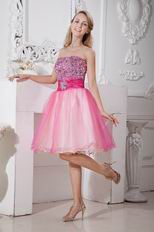 Strapless Crystals Pink Organza Graduation Dress For Sale