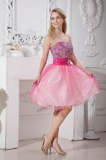 Strapless Crystals Pink Organza Graduation Dress For Sale