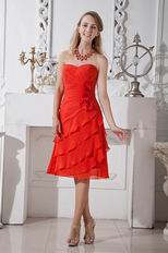 Scarlet Chiffon Layers Skirt Graduation Dress With Flowers