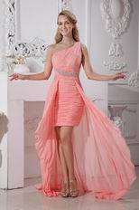 Custom Beaded Asymmetrical Pink Chiffon Graduation Dress