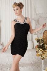 Sexy V-Neck Crystals Criss Cross Black Graduation Dress