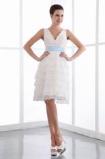 Layers Lace Short Graduation Dress With Baby Blue Belt