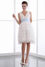 Layers Lace Short Graduation Dress With Baby Blue Belt