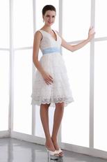 Layers Lace Short Graduation Dress With Baby Blue Belt