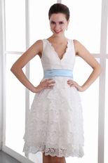 Layers Lace Short Graduation Dress With Baby Blue Belt