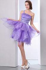 Affordable One Shoulder Crystals Lavender Graduation Dress