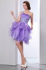 Affordable One Shoulder Crystals Lavender Graduation Dress