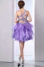 Affordable One Shoulder Crystals Lavender Graduation Dress