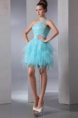 Cute One Shoulder Cascade Skirt Aqua Graduation Dress