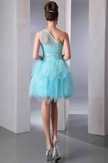 Cute One Shoulder Cascade Skirt Aqua Graduation Dress