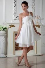 Lovely One Shoulder Girls In Graduation White Dress