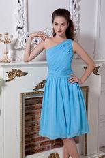 One Shoulder Auqa Blue Girls Graduation Party Wear