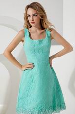 Unique Square Turquoise Lace Junior Graduation Dress