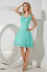 Unique Square Turquoise Lace Junior Graduation Dress