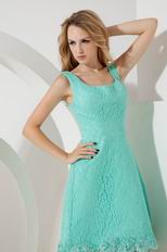 Unique Square Turquoise Lace Junior Graduation Dress